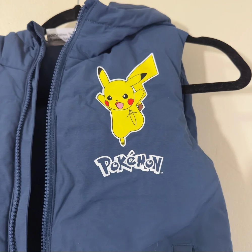Pokémon Pikachu Navy Blue Hooded Puffer Vest, Size 7/8